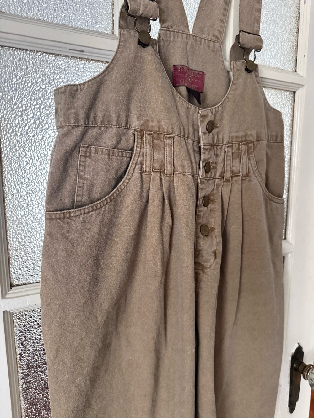 Vintage Pleated Highwaisted Overalls (khaki) - Picture 3 of 6